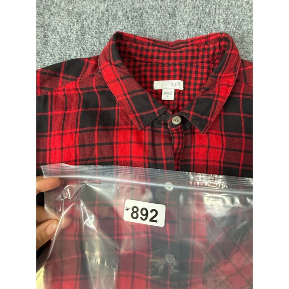 J. Jill Women's Red and Black‎ Plaid Button Down Long Sleeve Flannel Shirt Large - Picture 11 of 11